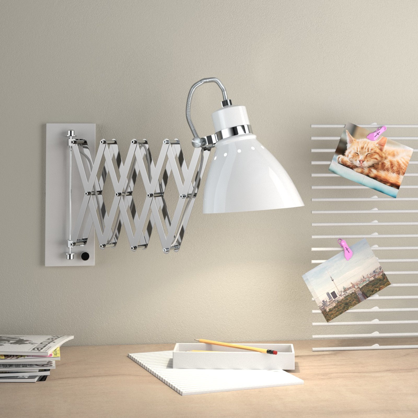 Uttrekkbar vegglampe Kordian i metall, hvit
