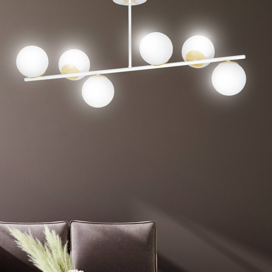 Kiba taklampe, hvit/gull, 6 lyskilder