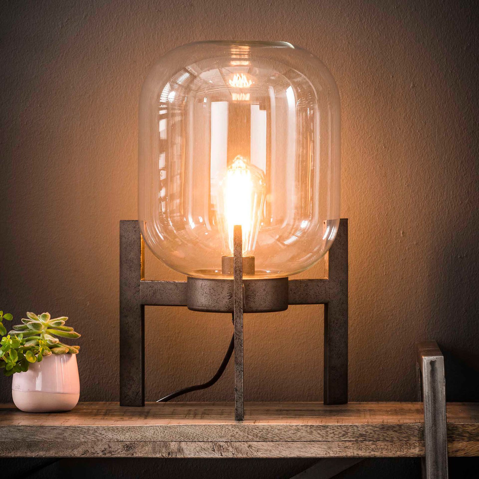 Bordlampe Vetallo - klart glass, antikk sølv