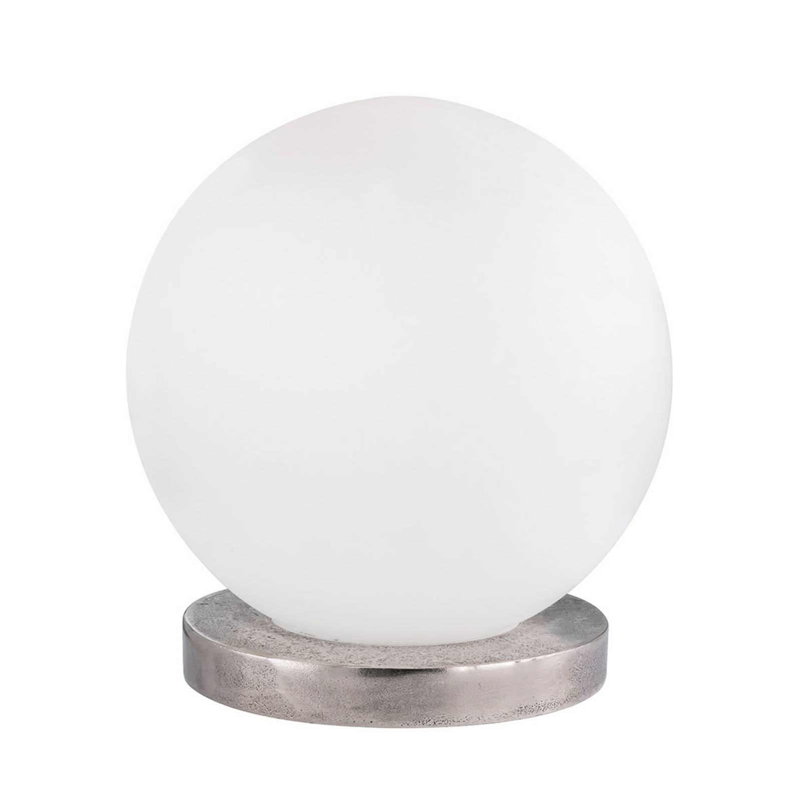 Bordlampe Antony, opal kule, fot nikkel, Ø20cm