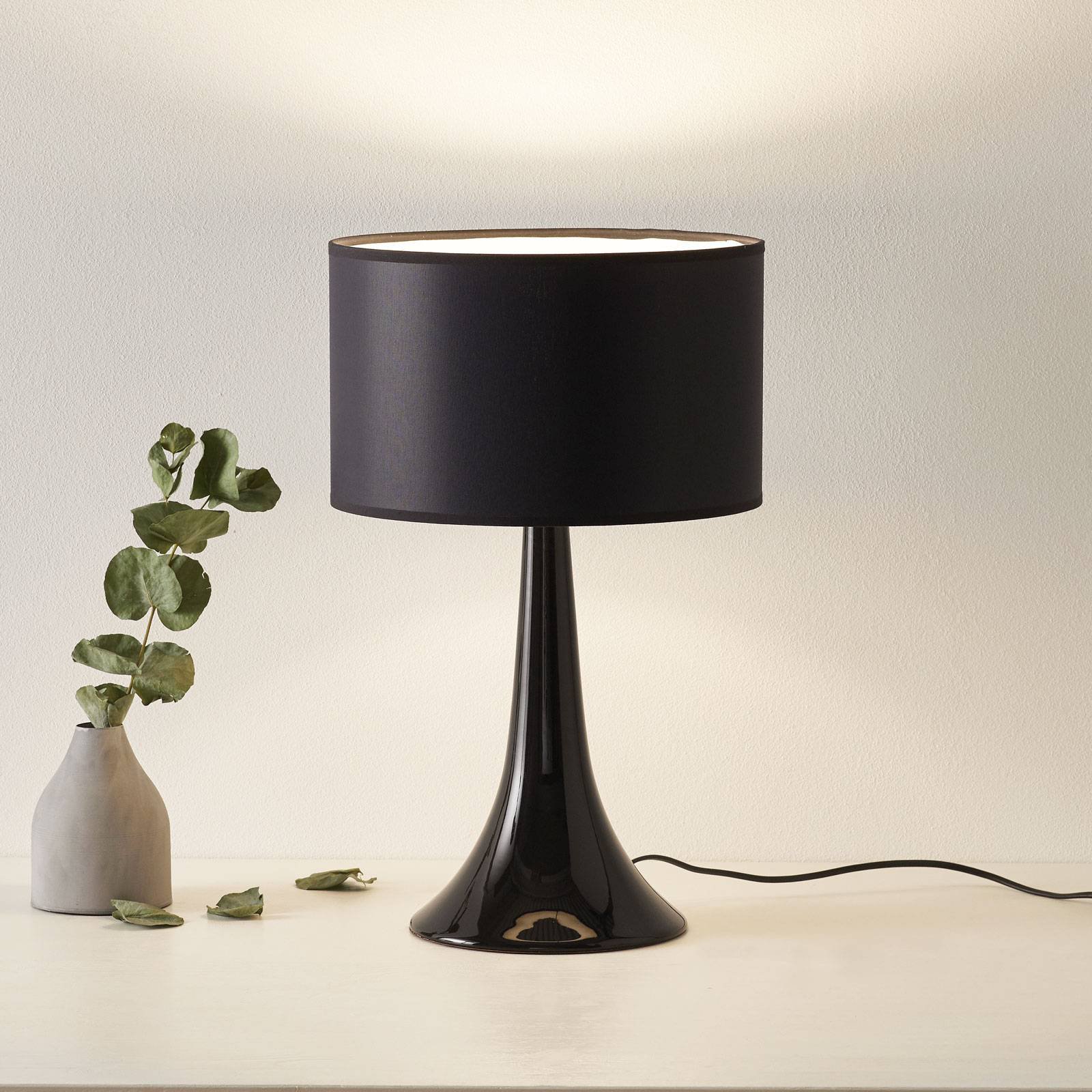 Tekstil-bordlampe L1810 med keramisk fot, svart