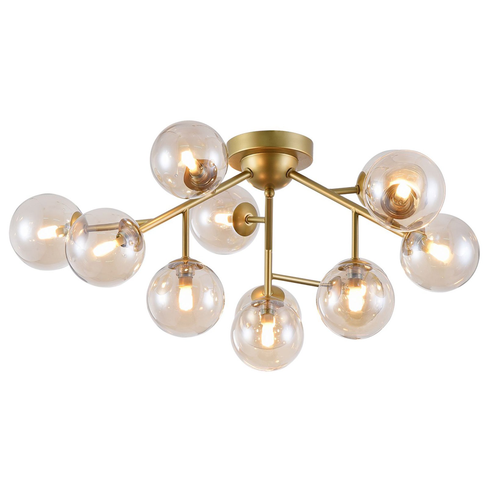 Dallas taklampe med 12 glasskuler, gull
