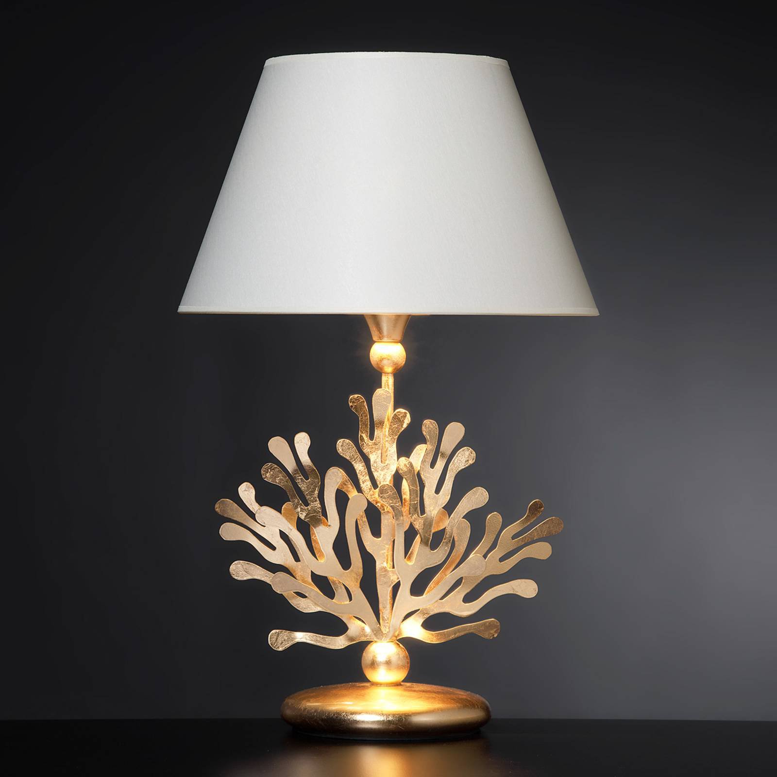 Tekstilbordlampe Coral med bladgull
