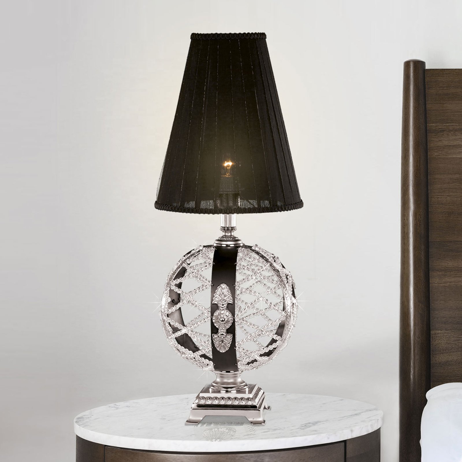 Bordlampe Arianna, svart, nikkel matt, krystall