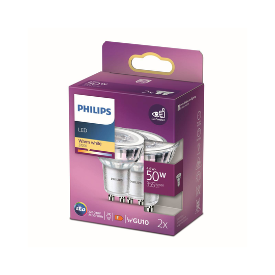 Philips LED-reflektor GU10 4,6W 2 700 K 36° 2 stk
