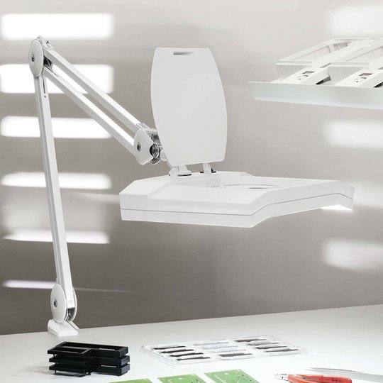 LED-lupelampe MAULvitrum med klemme, hvit