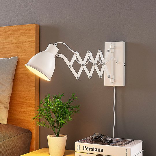 Hvit vegglampe Merle til lesing, uttrekkbar
