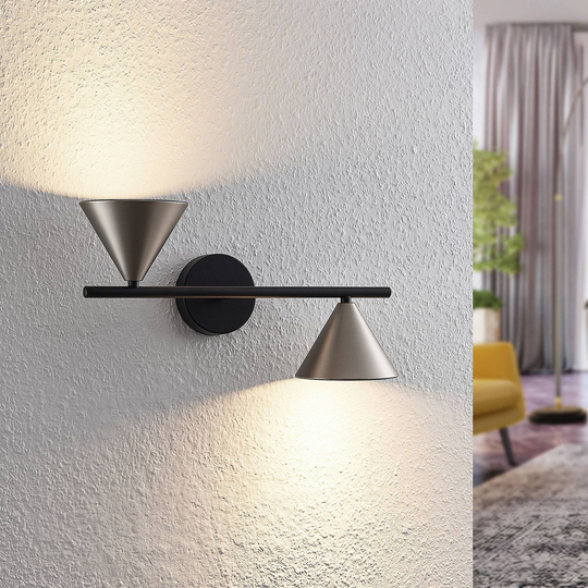 Lucande Kartio vegglampe, 2 lys, up-down, nikkel