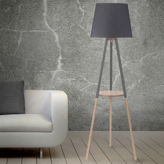 Gulvlampe Vaio trebeinstamme, grå skjerm