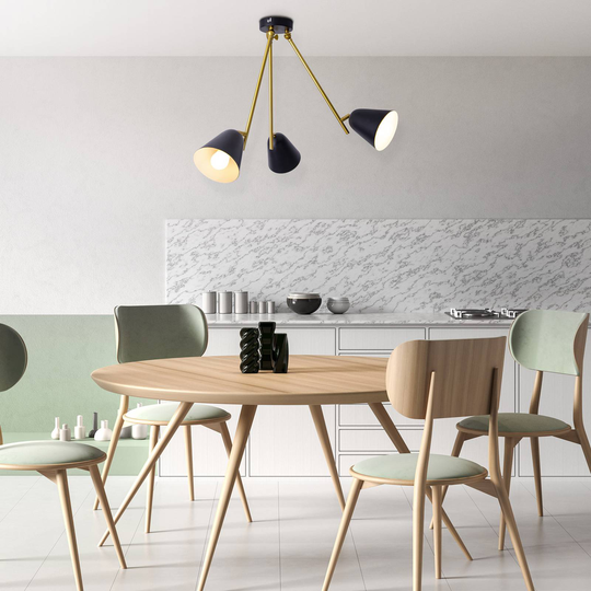 Taklampe Triton, svart og gull, 3 lyskilder