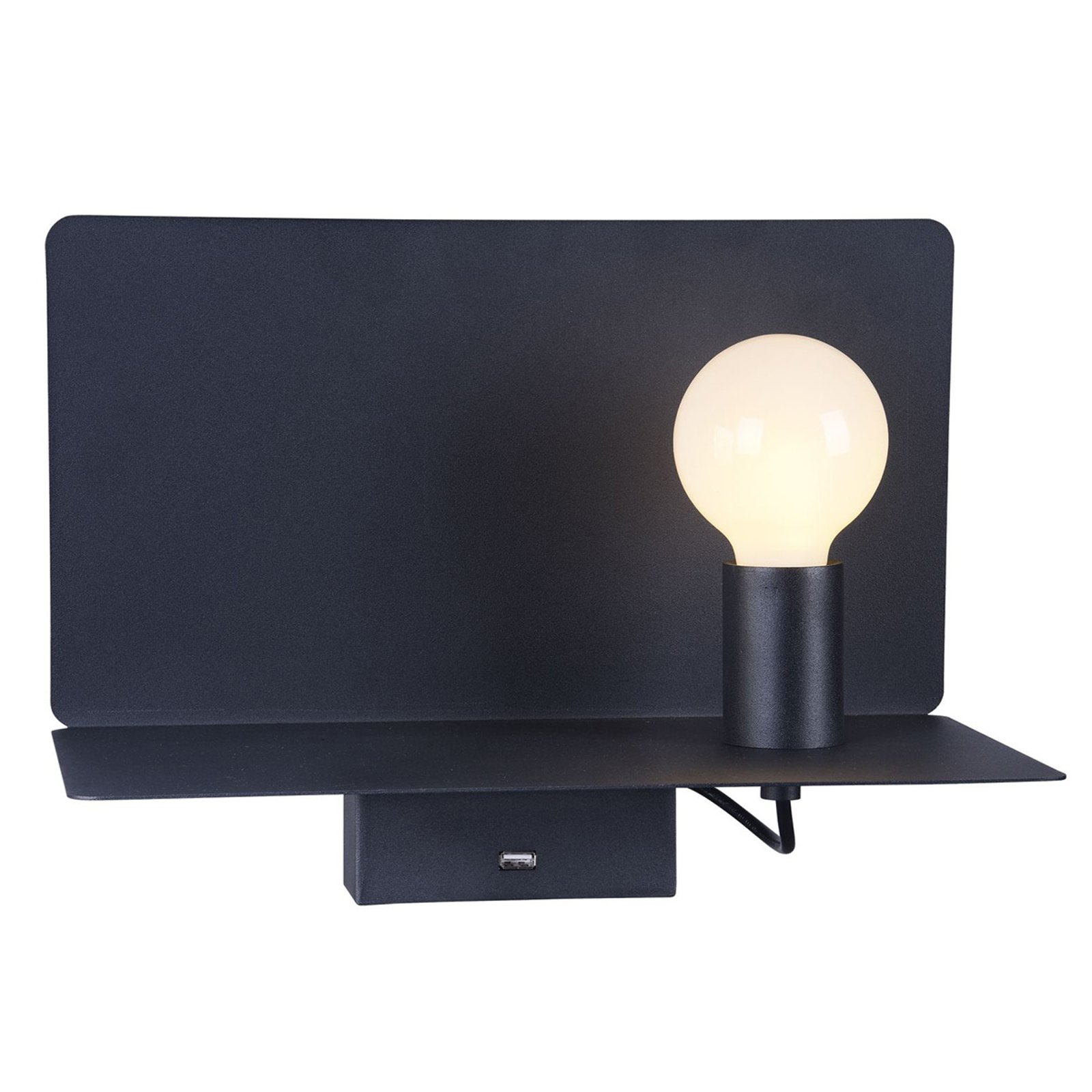 Rack vegglampe med hylle, svart