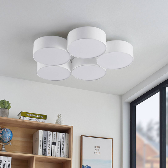 Lindby Janita LED-stoff-taklampe, 5-lk., hvit