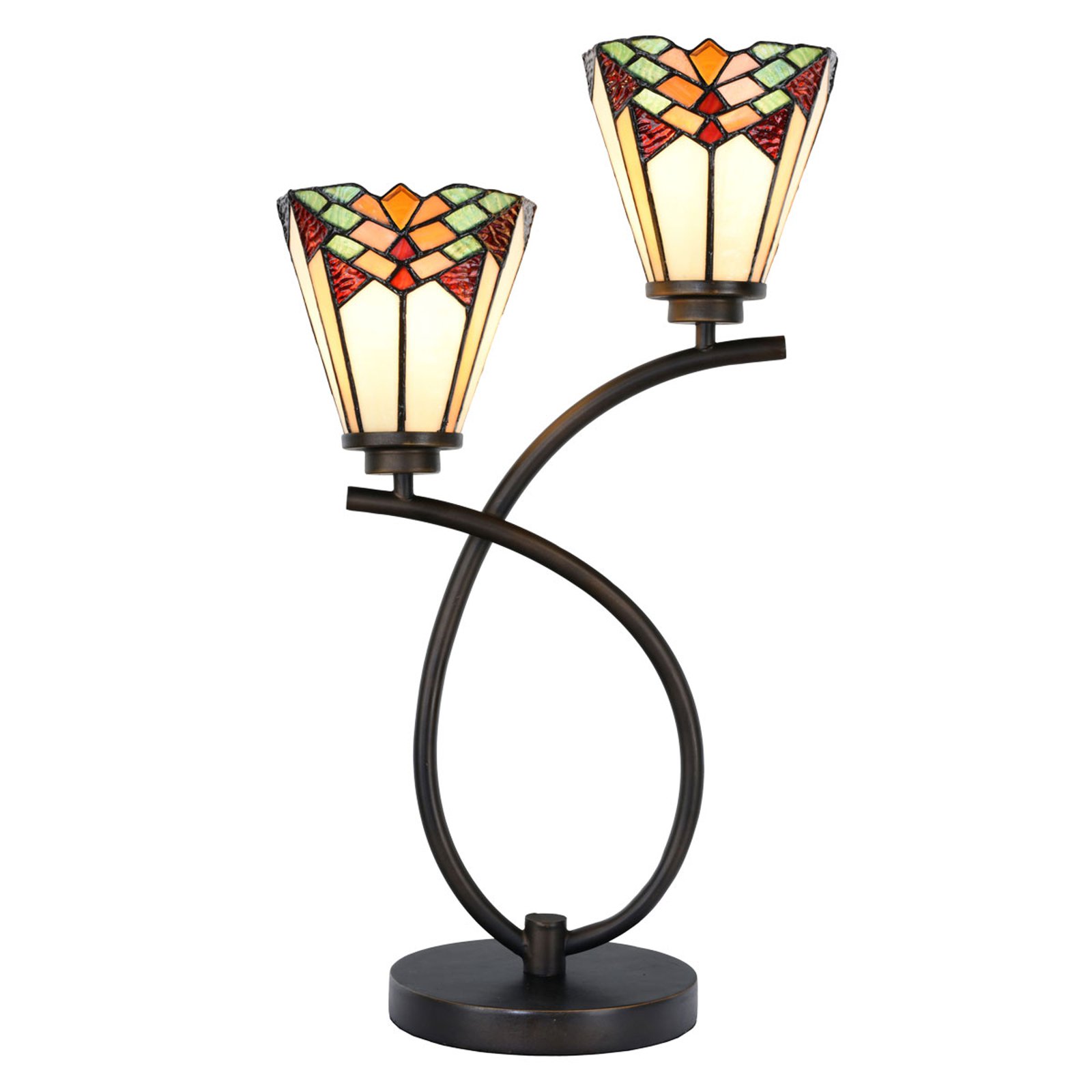 5966 bordlampe m. fargerik glass iht. Tiffany-stil