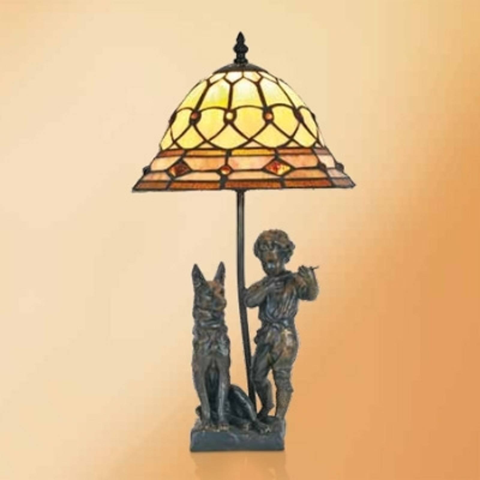 Hugo bordlampe med resin-figurer i Tiffany-stil