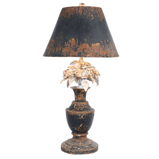 186 bordlampe med blomstersmykker