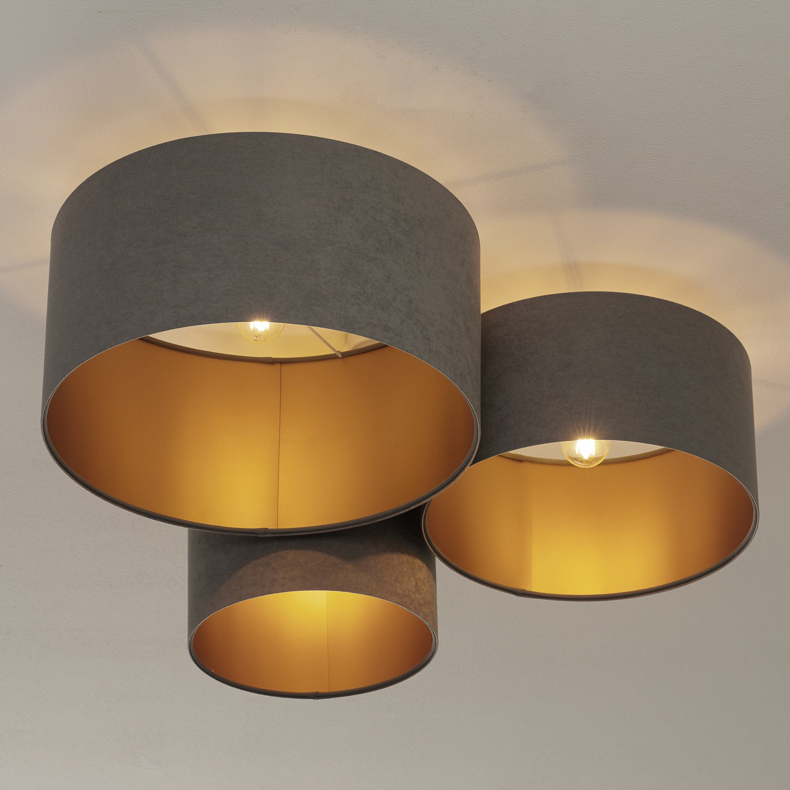 Taklampe 080, 3 lyskilder, lysegrå-gull