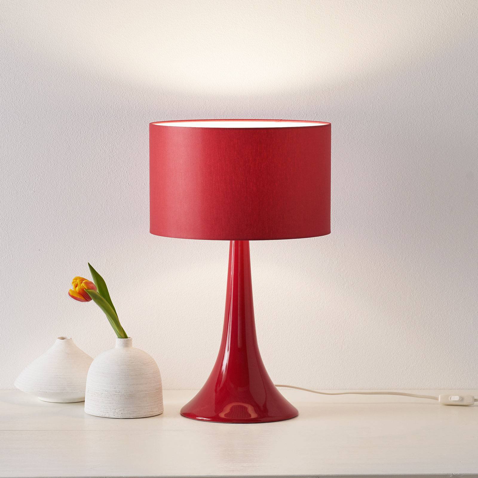 Tekstil-bordlampe L1810 med keramisk fot, rød