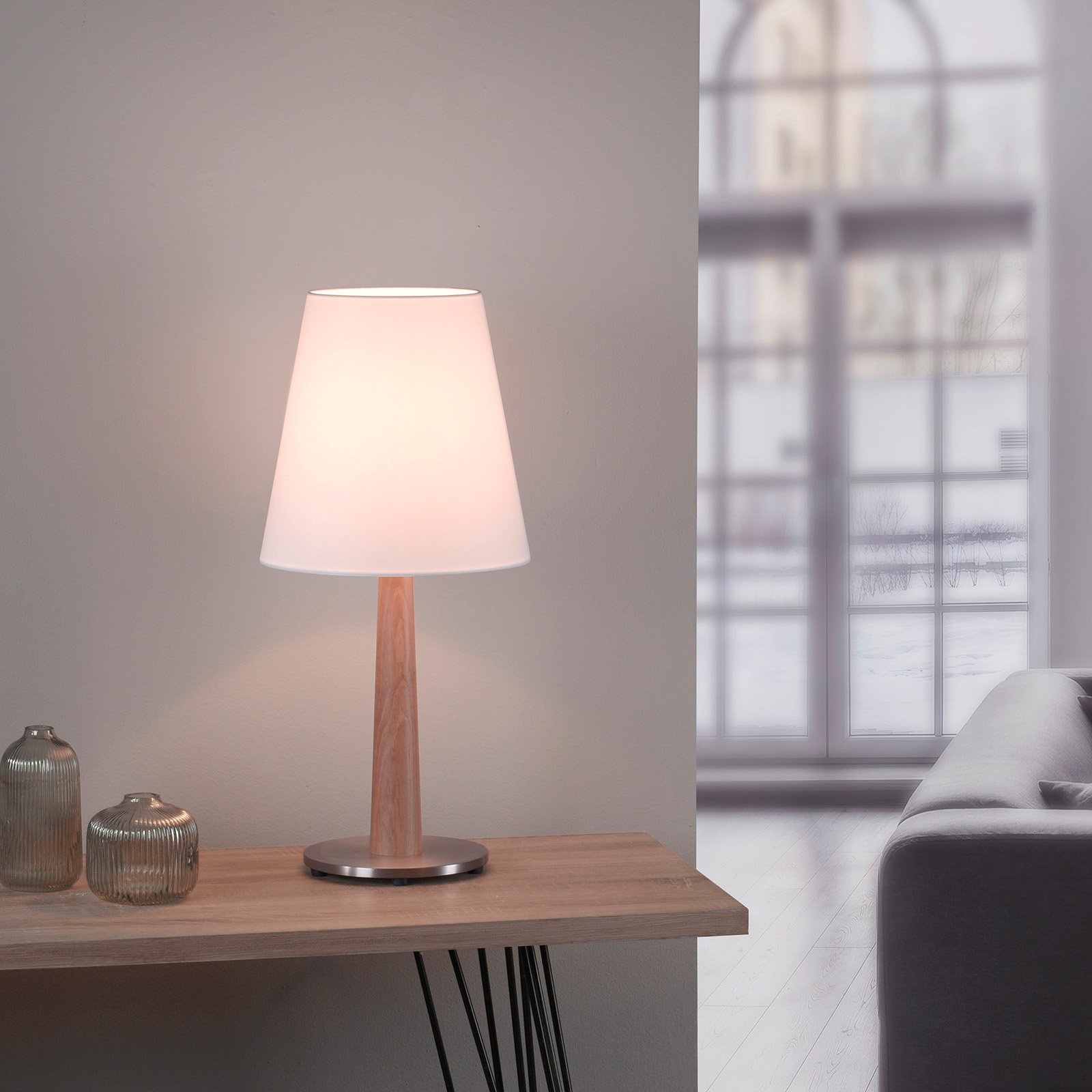 Lucande Elif bordlampe hvit, konisk natureik