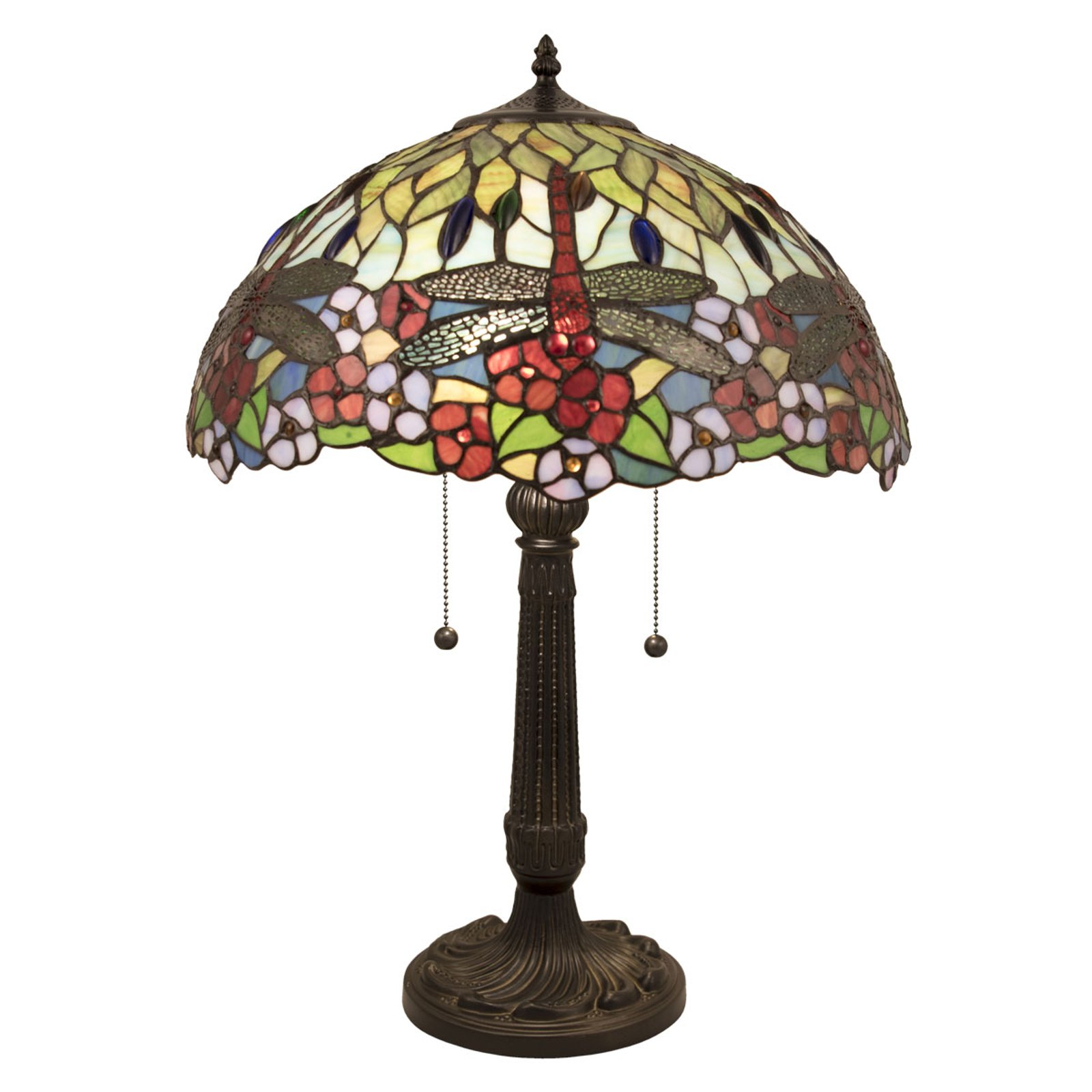 5947 bordlampe med fargerik glasskjerm