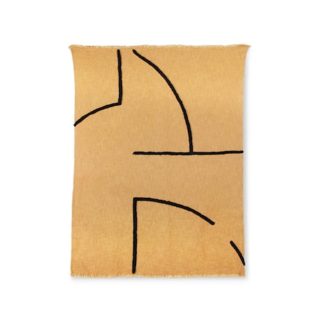 soft woven plaid ochre with black tufted lines (130 x 170)