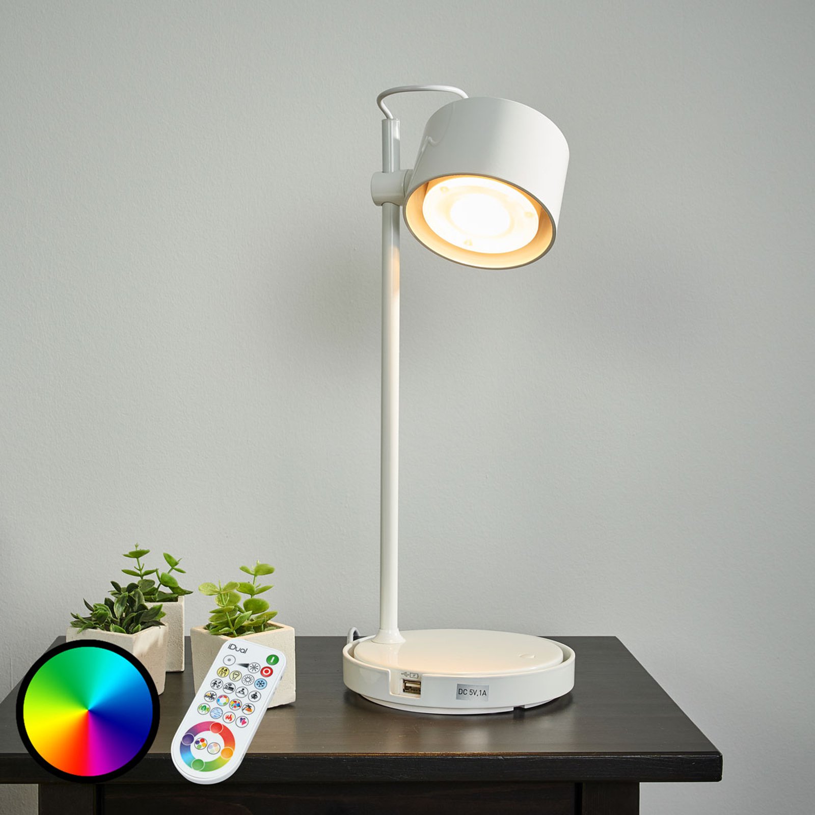 Blank hvit LED-iDual-bordlampe Jasmine