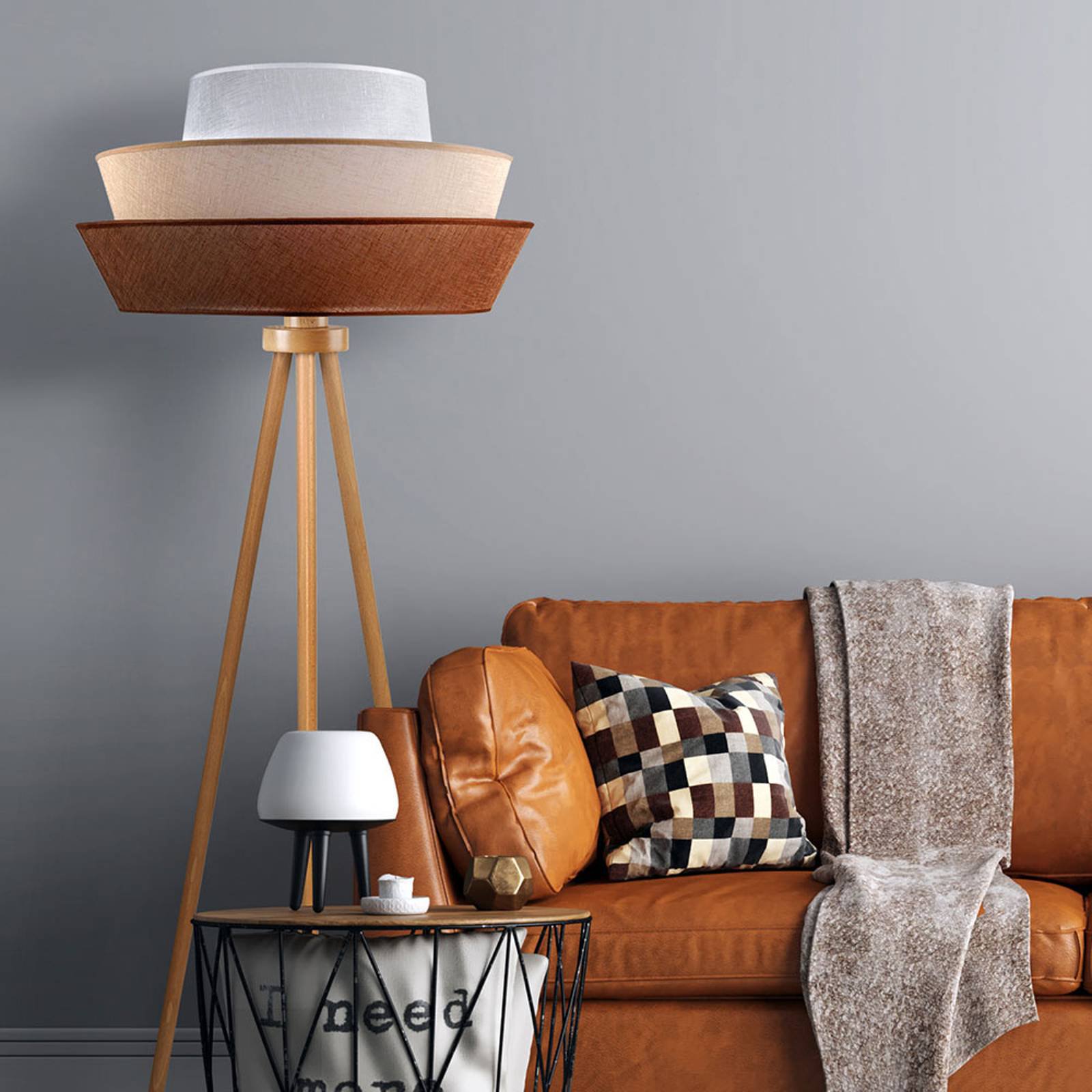 Trebein-gulvlampe Lotos, brun/beige/hvit