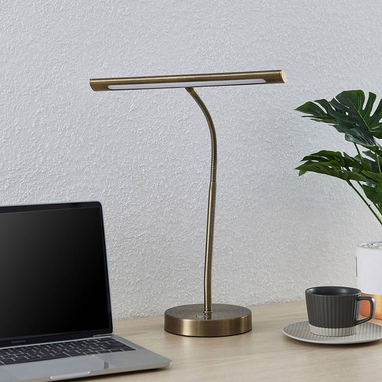 Lindby Nikali LED-skrivebordslampe, antikk messing