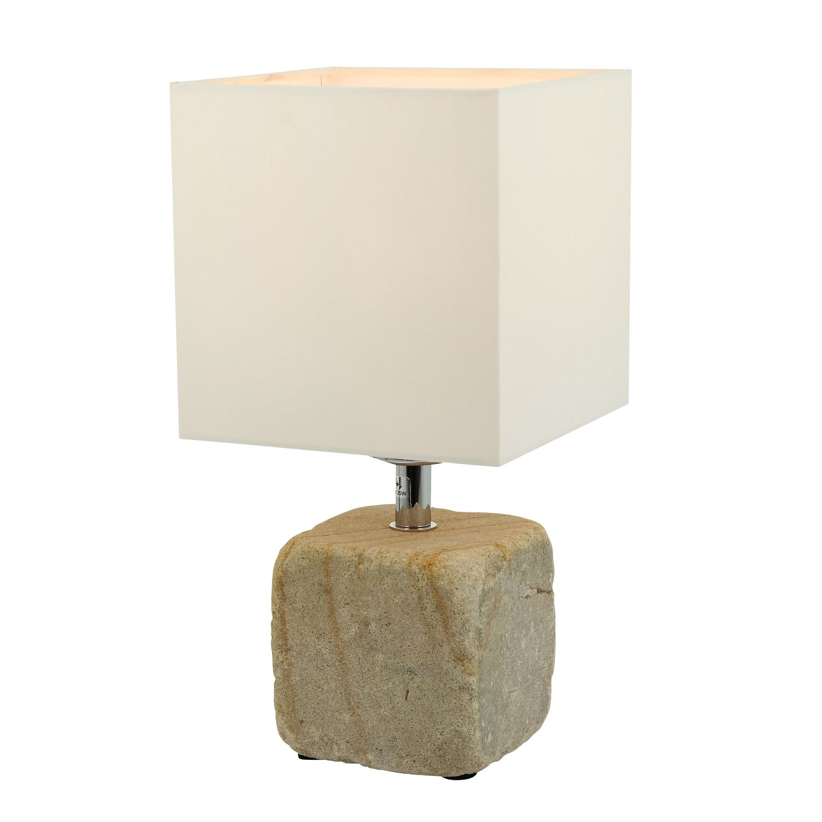 Bordlampe Sandy av sandstein med tekstilskjerm