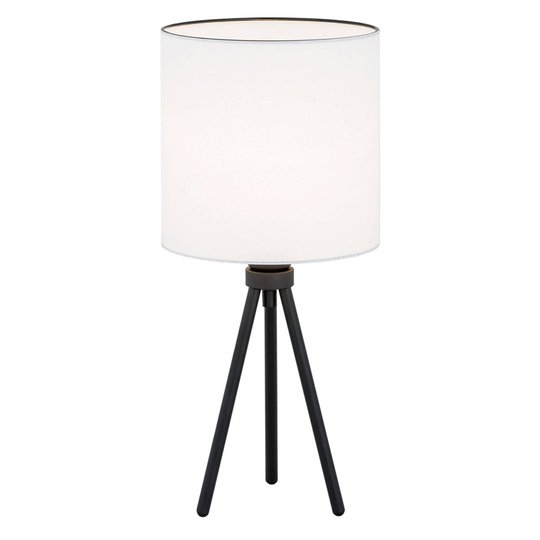 Tekstil-bordlampe Harris, trebein, svart/hvit