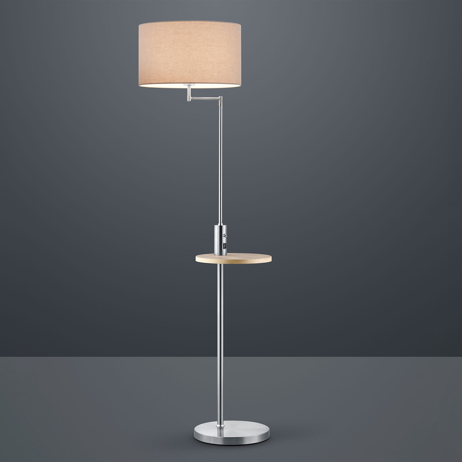Gulvlampe Claas, hylle, USB-port, nikkel