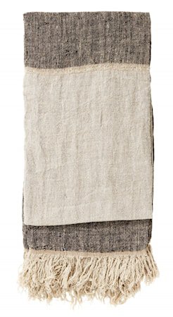 Sengeteppe Lin Fringes - Black/natural