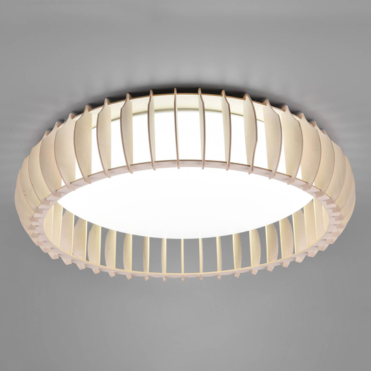 LED-taklampe Monte, CCT, Ø 60 cm, lyst tre