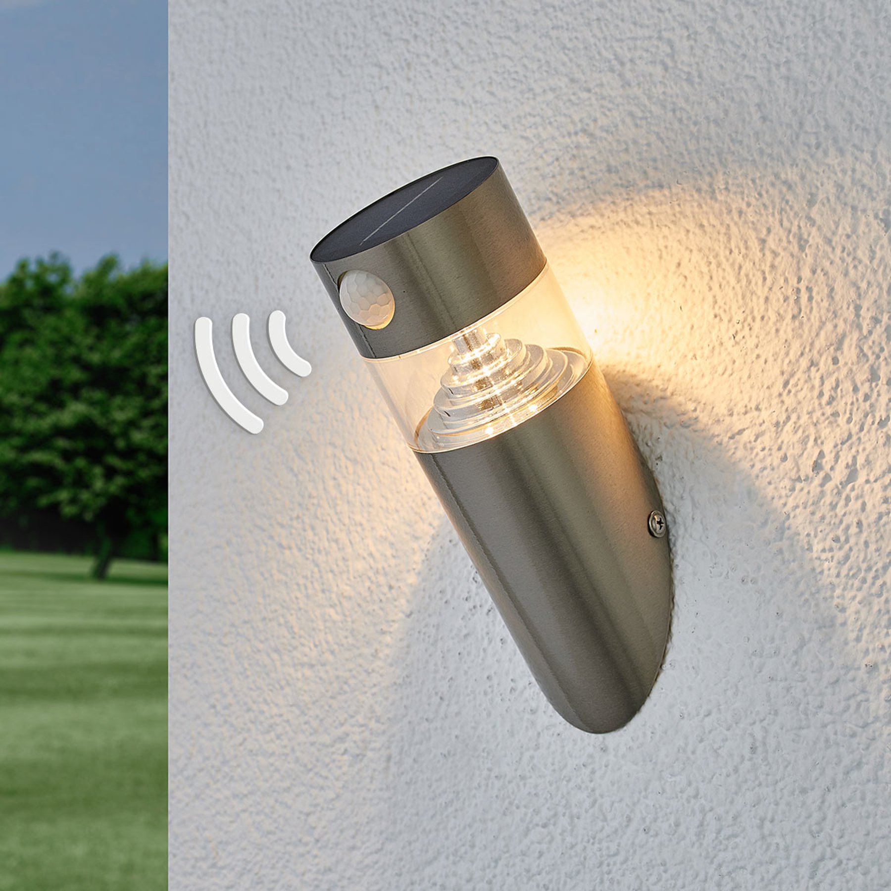 LED-solar-vegglampe Kalypso, skrått, sensor