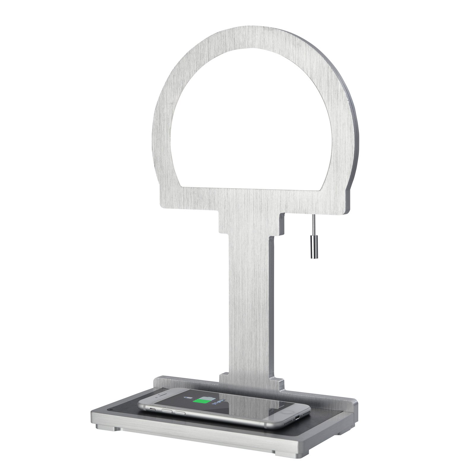 Bordlampe Steve Phone halvrund, QI-ladestasjon alu