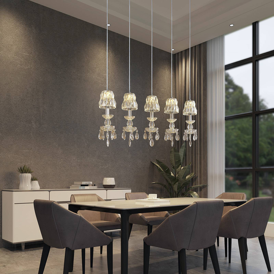 Lucande Yasanie LED-pendellampe, 5 lyskilder, lang