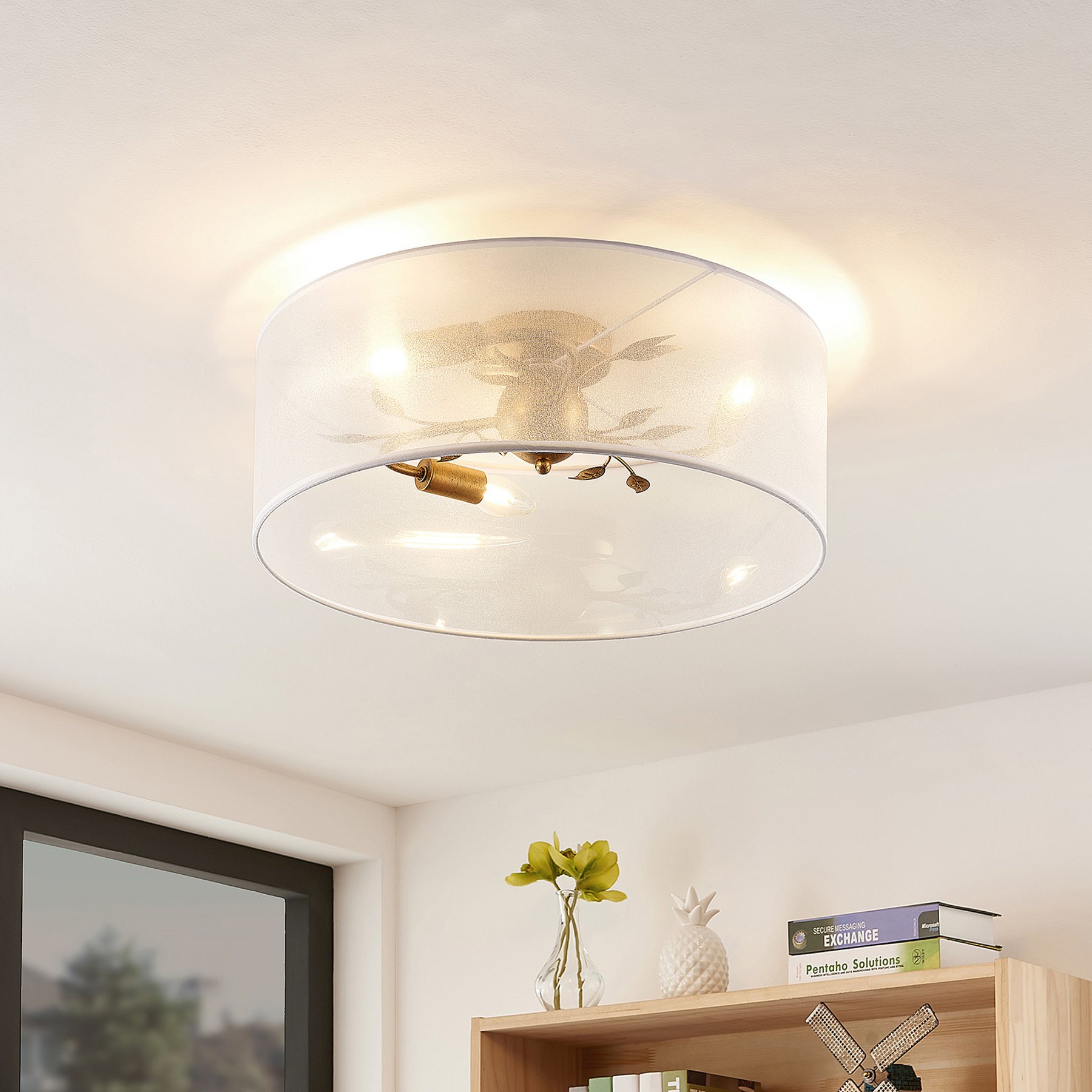 Lindby Tarik tekstil-taklampe, hvit, 49 cm