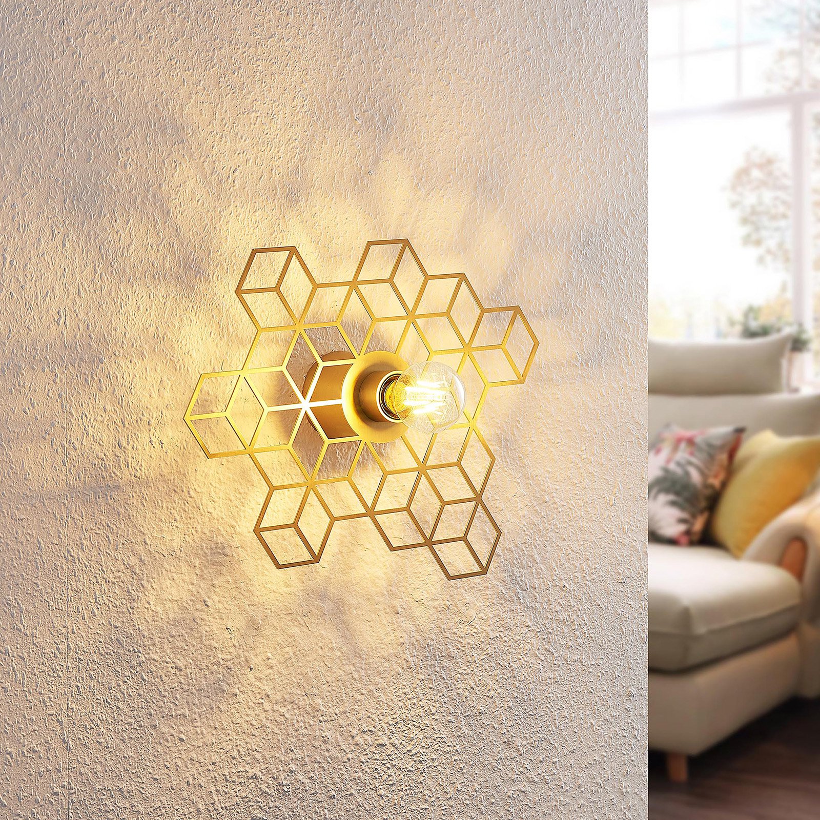 Lucande Alexaru vegglampe, ruter, gull