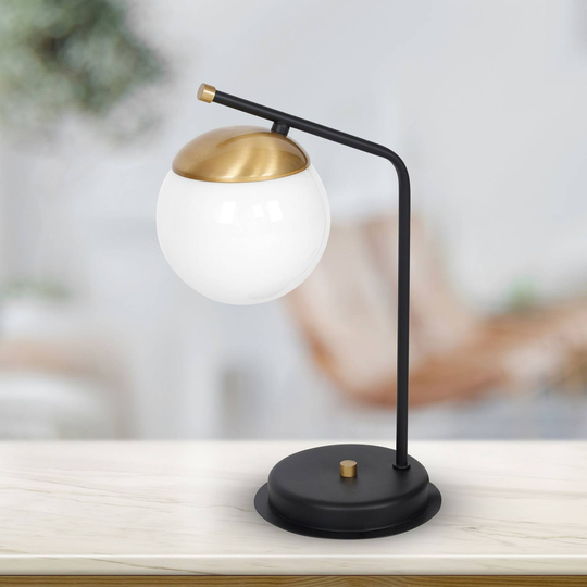 Bordlampe Carina, opalglass, svart/gull