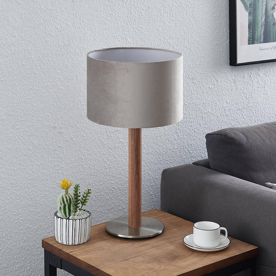 Lucande Heily bordlampe, sylinder, 21 cm, grå