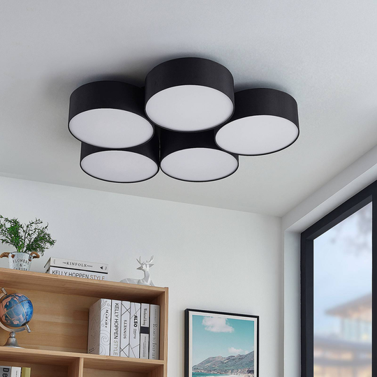 Lindby Janita LED-stoff-taklampe, 5-lk., svart