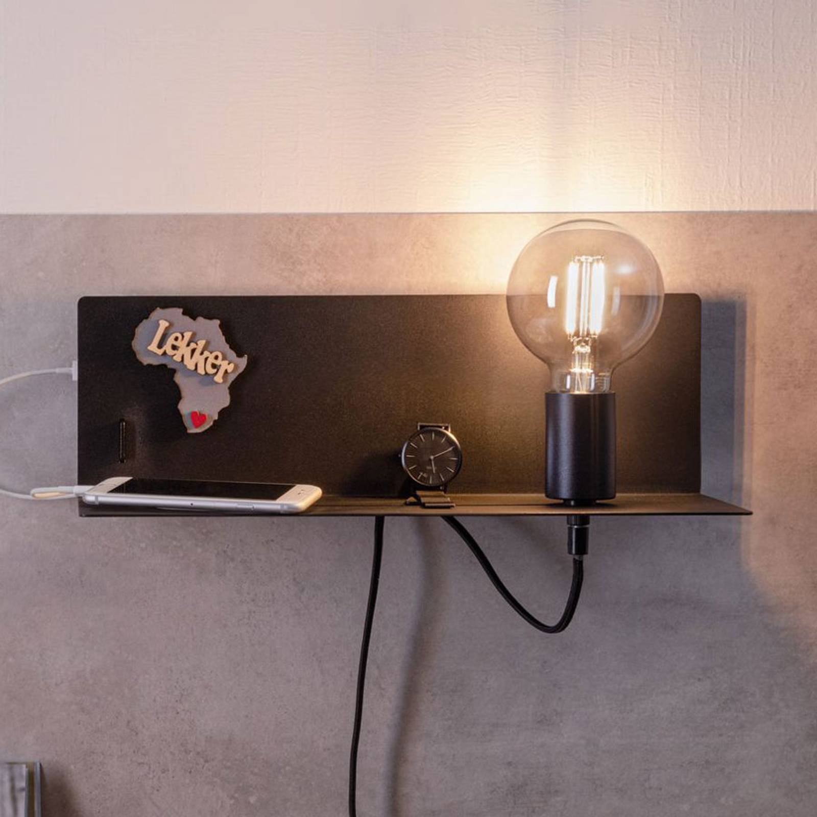 Paulmann Devara vegglampe med hylle, svart