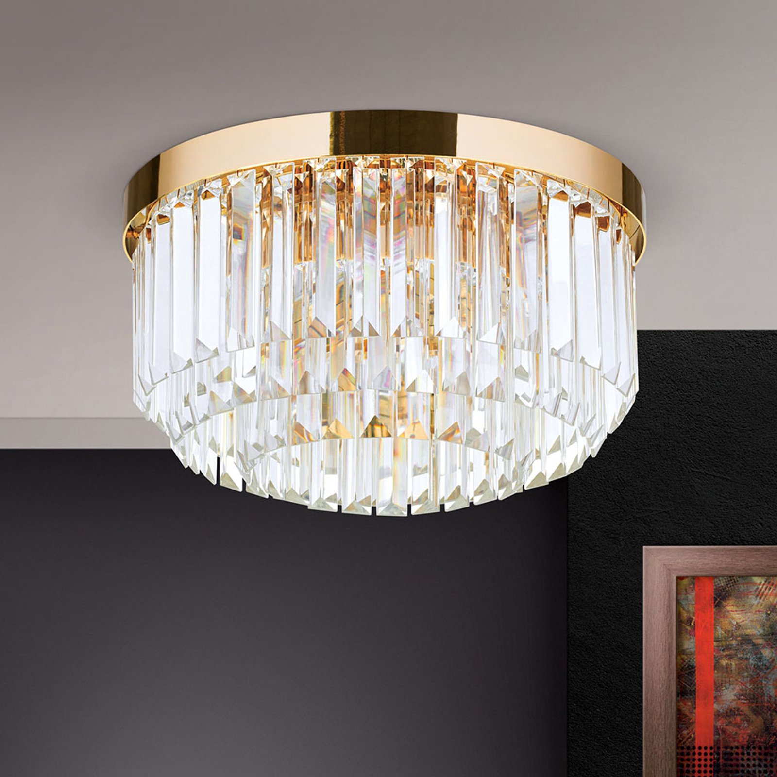 LED-taklampe Prism, gull, Ø 35 cm