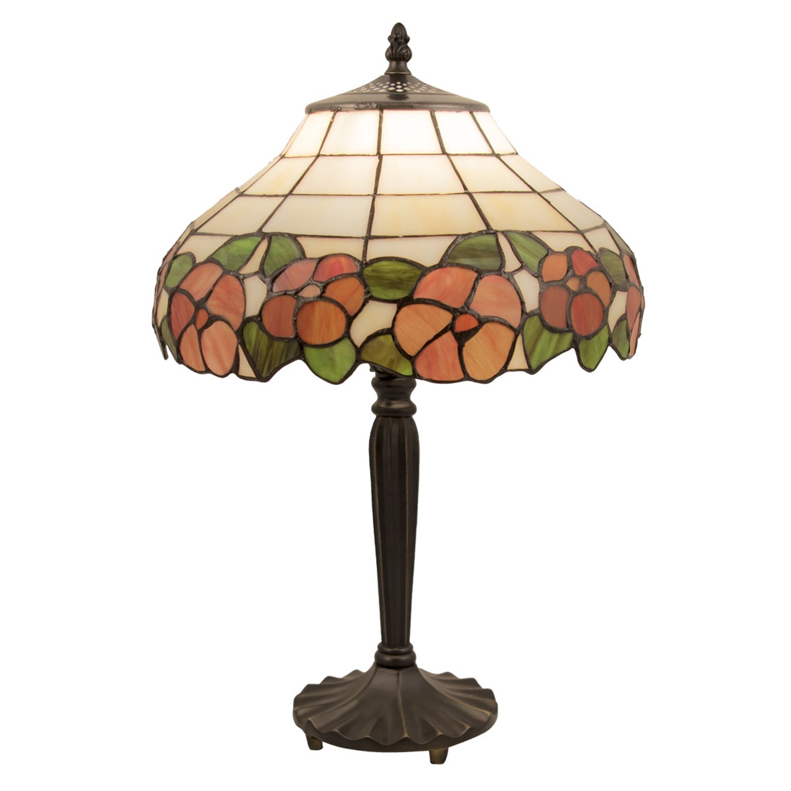 5941 bordlampe med blomstermotiv i glasskjerm