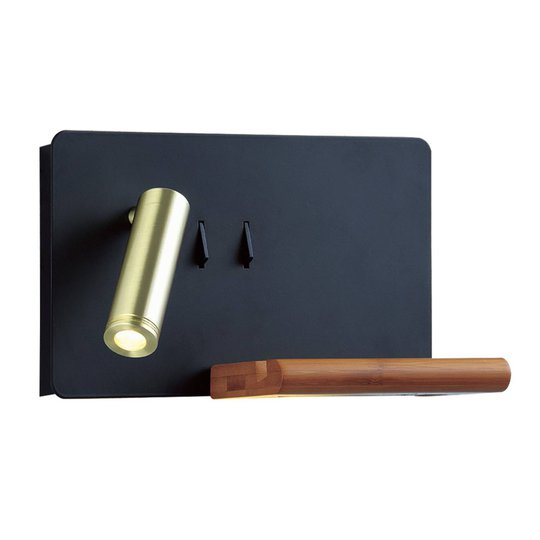 Lucande Kimo LED-vegglampe svart/gull USB hylle