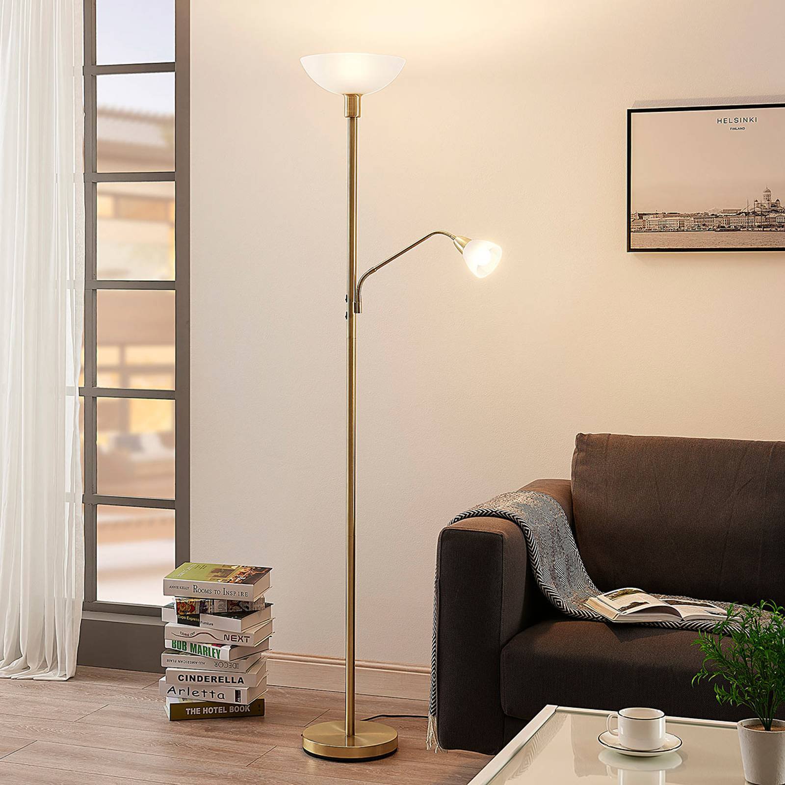 LED-uplight Jost med leselampe, matt messing