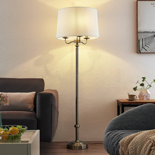 Lindby Christer gulvlampe, messing, krem, 160 cm
