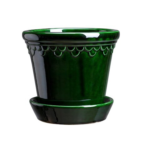 Copenhagen Potte med fat Glazed Green Emerald 21 cm