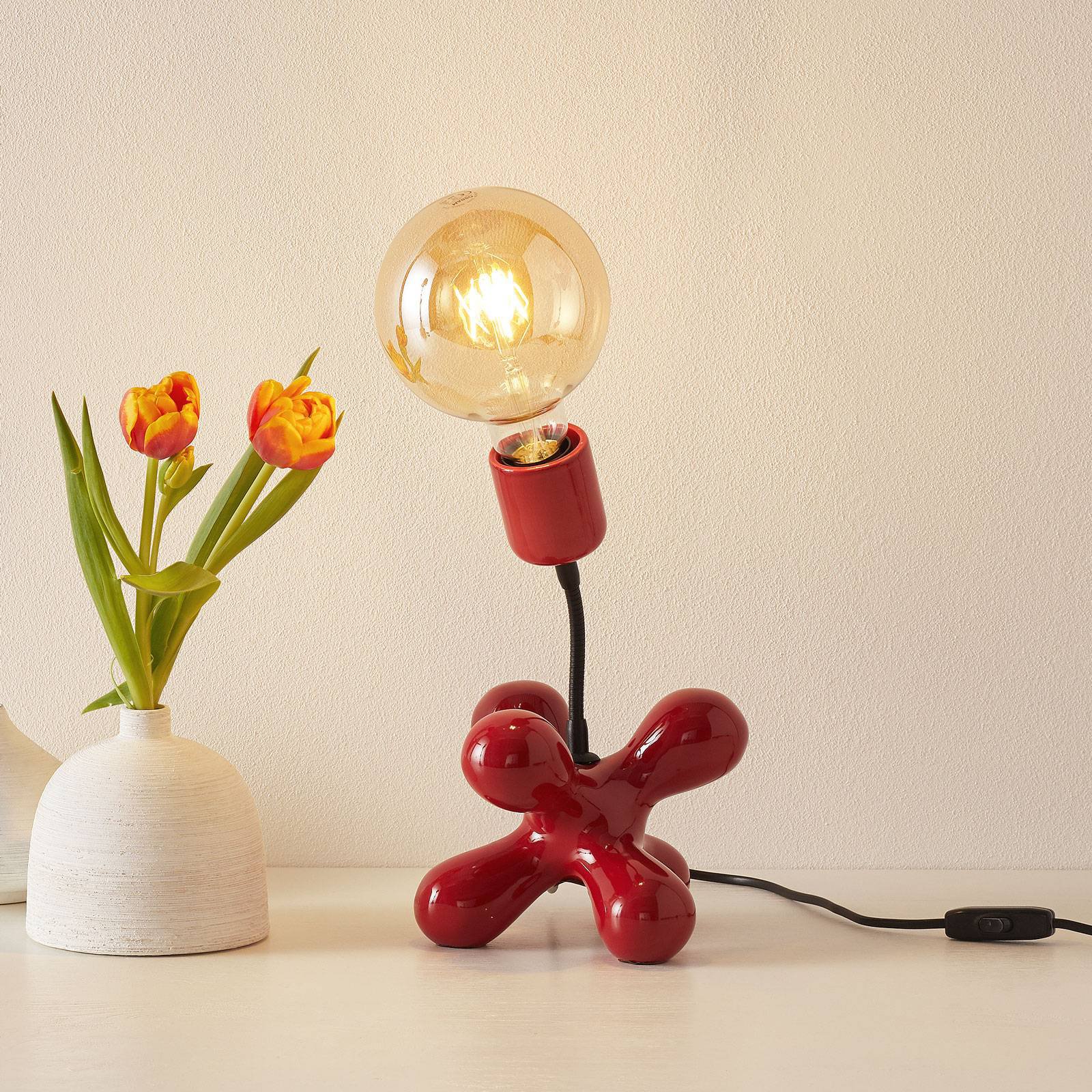 Keramisk bordlampe L181 med fleksarm, rød blank