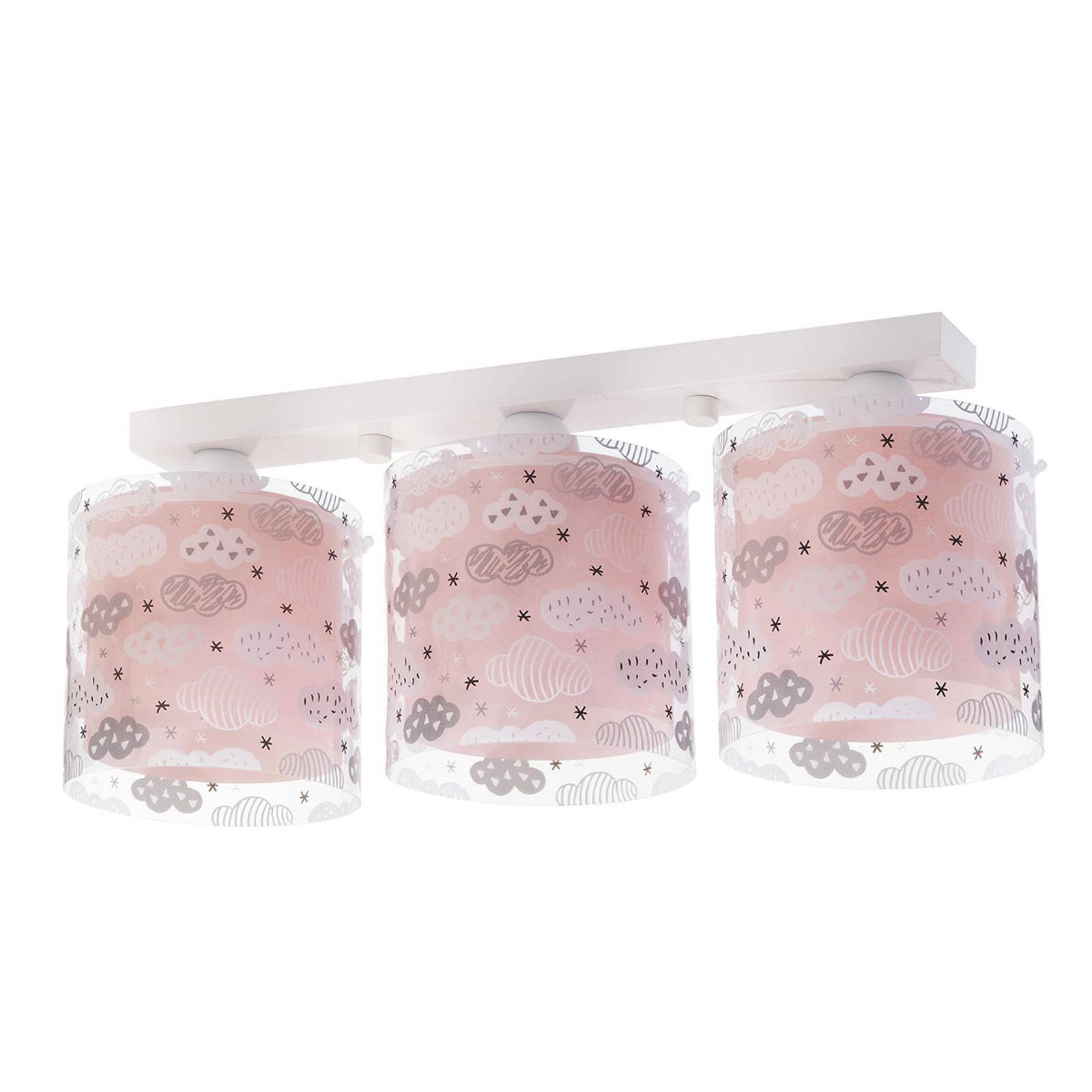 Taklampe Clouds for barnerom, 3 lyskilder rosa