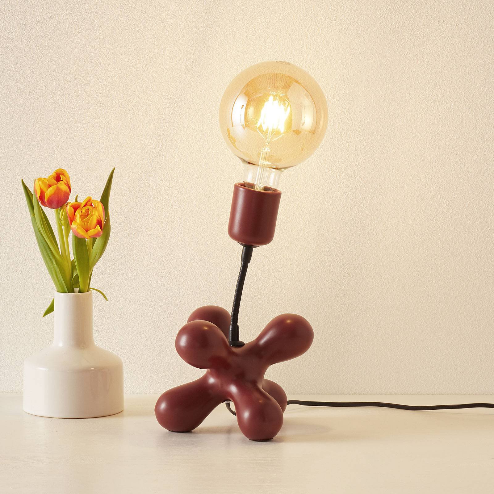 Keramisk bordlampe L182 med fleksarm bordeaux matt